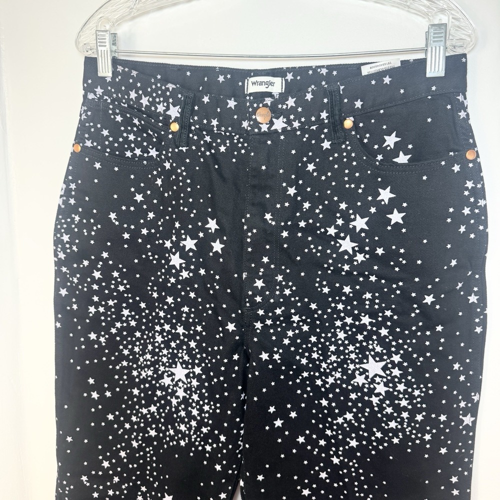 Wrangler Wanderer High Rise Flare Jeans Womens 31 Black Star Print Celestial - Picture 5 of 13